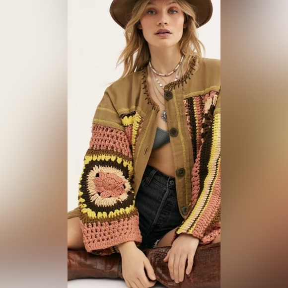 BNWT Free People Crochet sweater jacket size XL Women